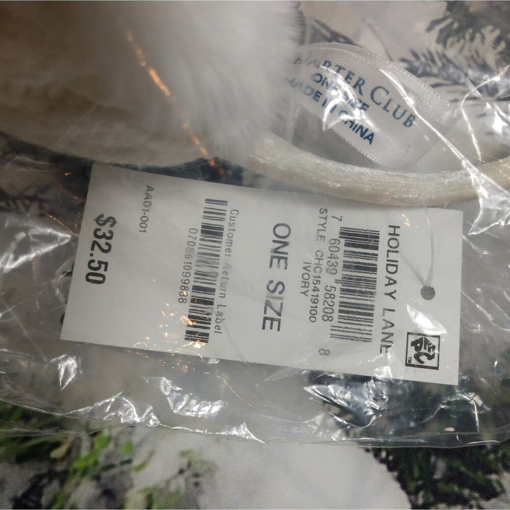 NWT Charter Club Holiday Lane Ivory Reindeer Plaid Antler Earmuffs - Picture 3 of 10
